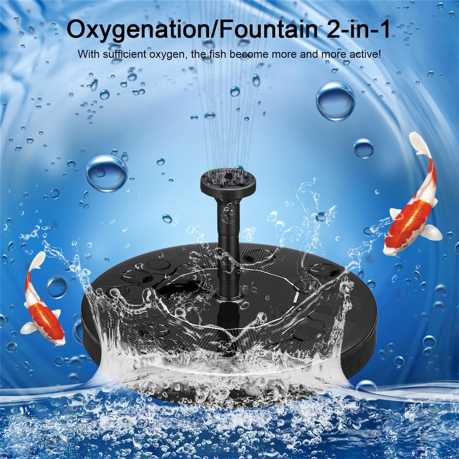 2024 Upgraded Garden Solar Fish Pond Fountain, 16CM Solar Powered Bird Bath Fountain, DIY Solar Fountain Pump with 6 Nozzles Floating Fountain, for Water Feature Outdoor, Garden, Fish Tank image number 5