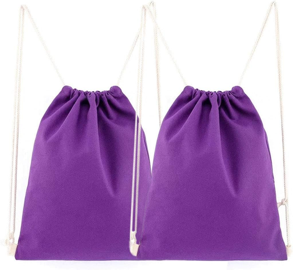 2-Pack Cotton Canvas Drawstring Backpack Gym Sackpack - Bright Green image number 5