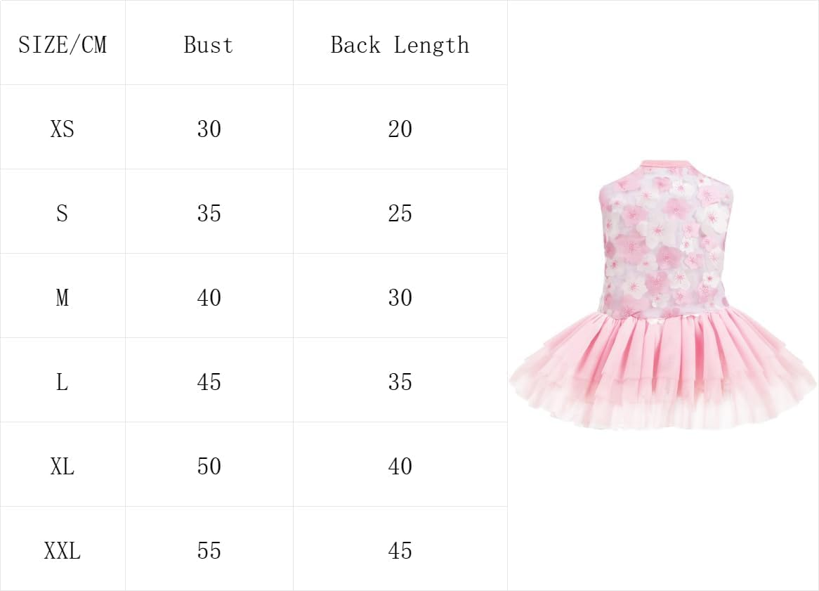 Dog Princess Dress, Dog Skirt Wedding Dress Summer Peach Blossom Petal Embroidery Tulle Ruffle Dresses Birthday Party Costume for Small Dog Girl Apparel (Pink, M)
