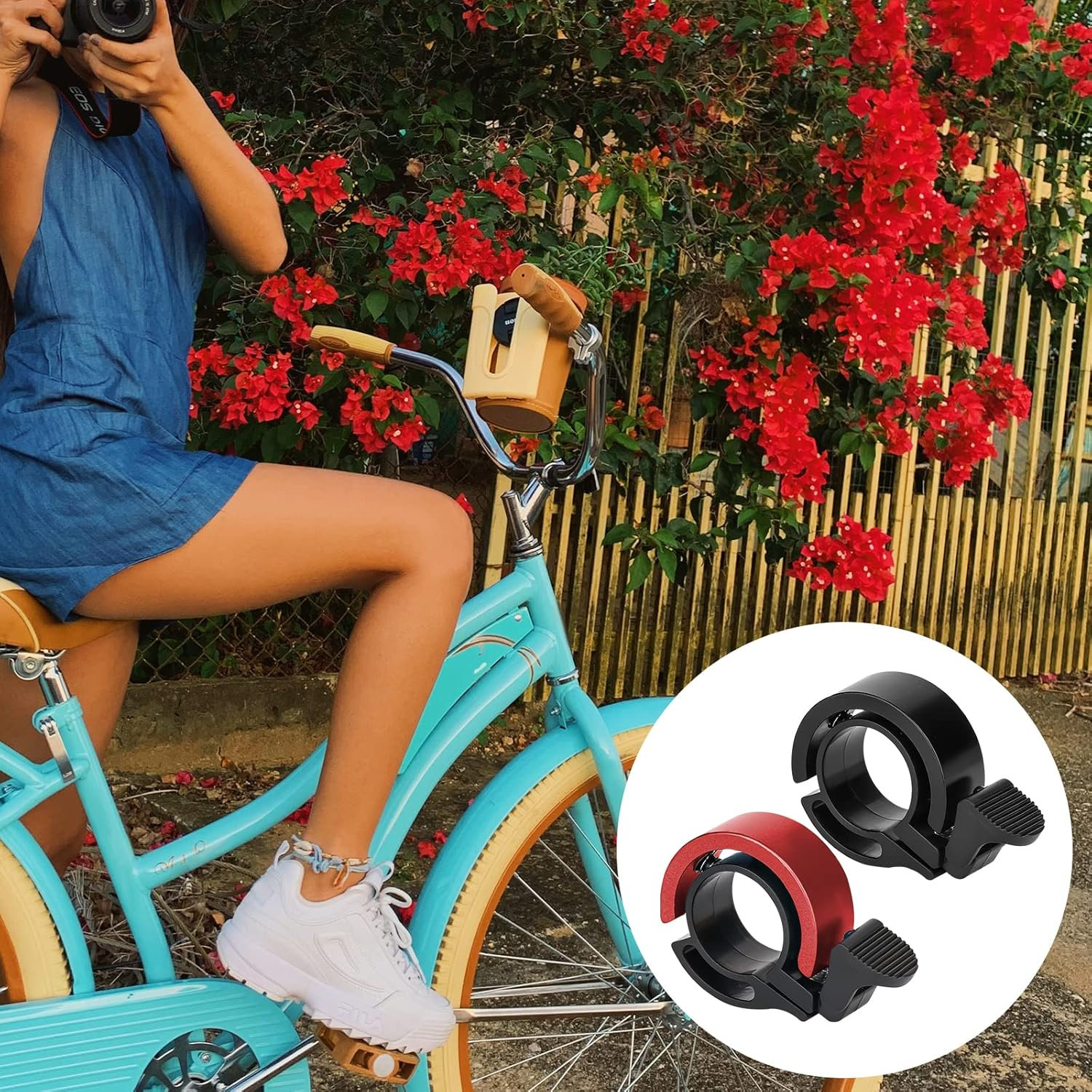 SAVITA 2Pcs Bicycle Bell, Innovative Aluminum Bicycle Ring Q Design Bike Ringer Loud Sound Bike Bell for Electric Bike Mountain Bike, Compatible with 0.875-0.898Inch Bike Handlebar image number 3
