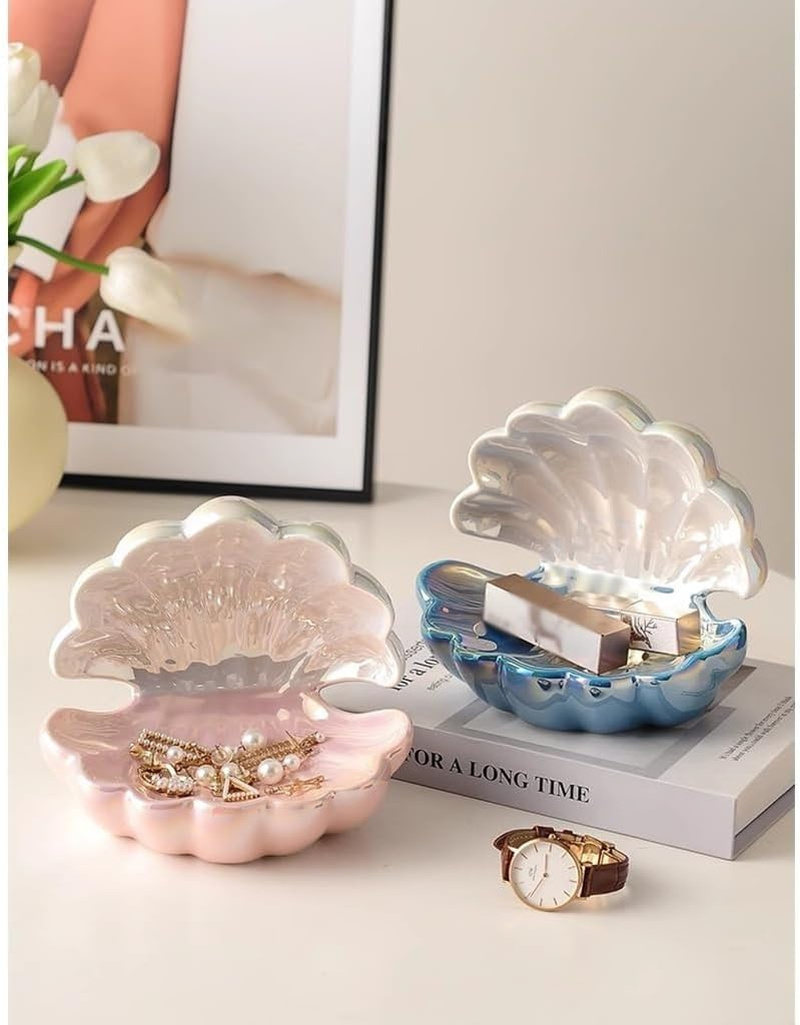 Jewelry Dish Tray Creative Shell Sculpture Statue Decorative Key Tray Ceramic Coffee Table Decor Phone Necklace Earrings Storage Tray Home Decoration Porch Ornaments(C)