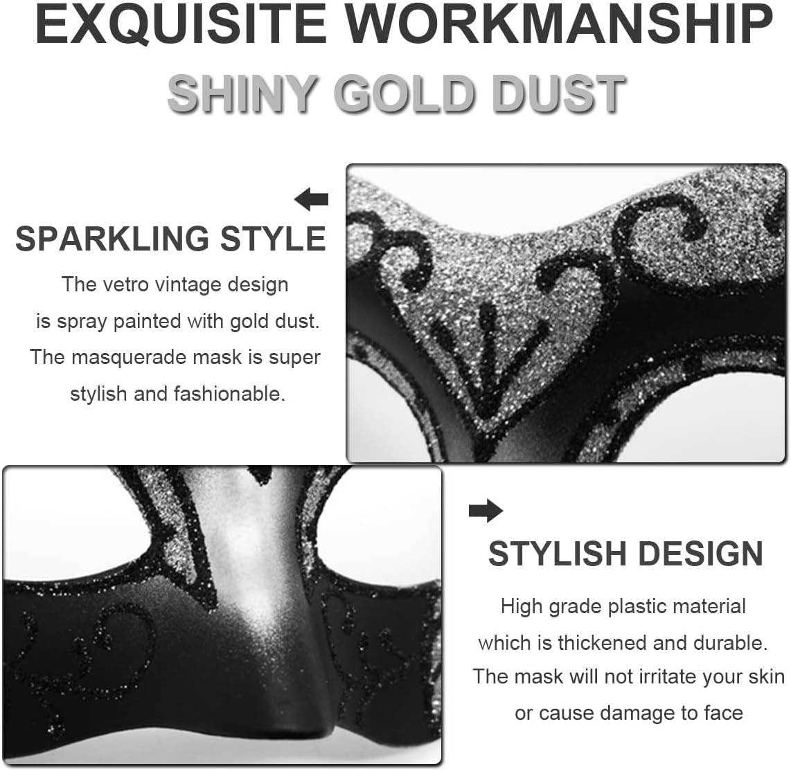 Masquerade Mask for Couples Lace Eye Mask Venetian Carnival Halloween Mask Party Ball Prom Mask Costume Mardi Gras 2Pack image number 4