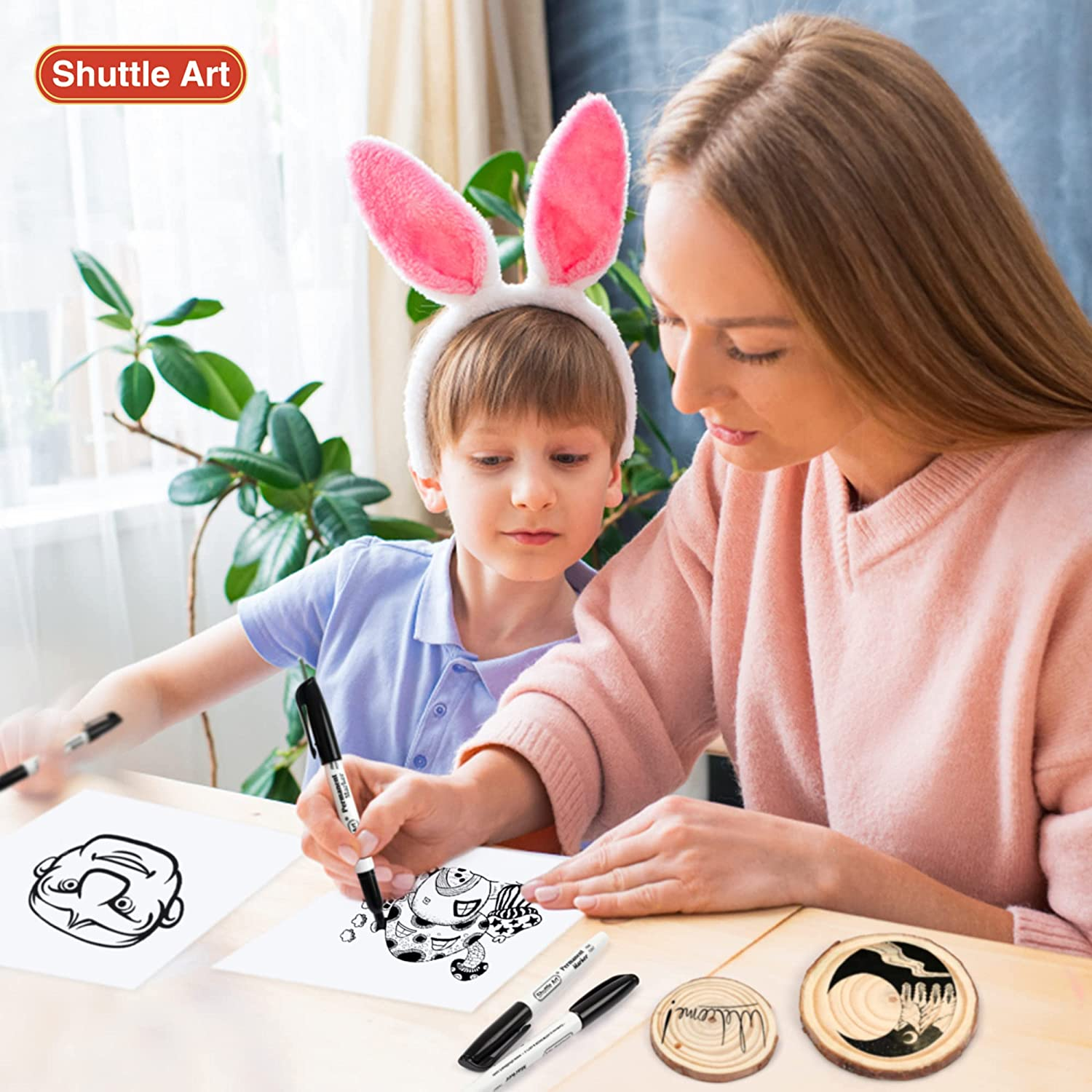 Permanent Markers,Shuttle Art 30 Pack Black Permanent Marker Set,Fine Point, Works on Plastic,Wood,Stone,Metal and Glass for Doodling, Marking image number 1