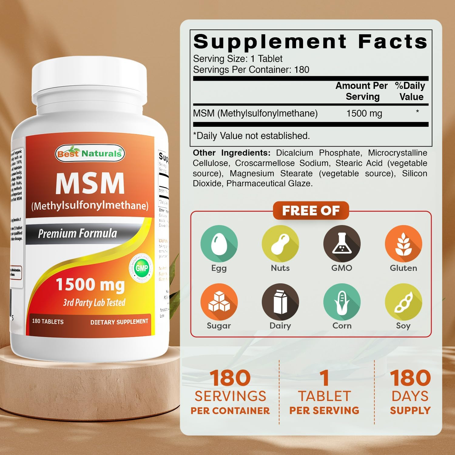 Best Naturals Msm 1500 Mg 180 Tablets image number 6