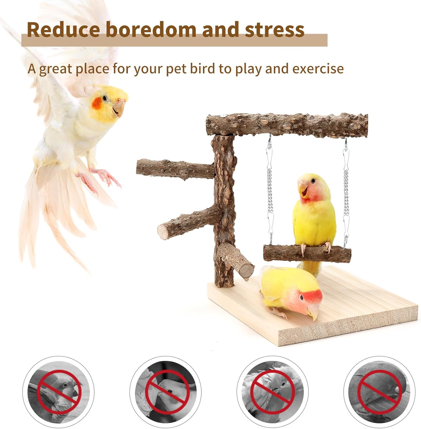 Bird Perch Stand Tabletop,Natural Pricklyash Wood Parrot Playground,Bird Active Toys Cage Accessories,Playstand Platforms for Parrots Parakeets Canaries Cockatiels Conure Lovebirds image number 3