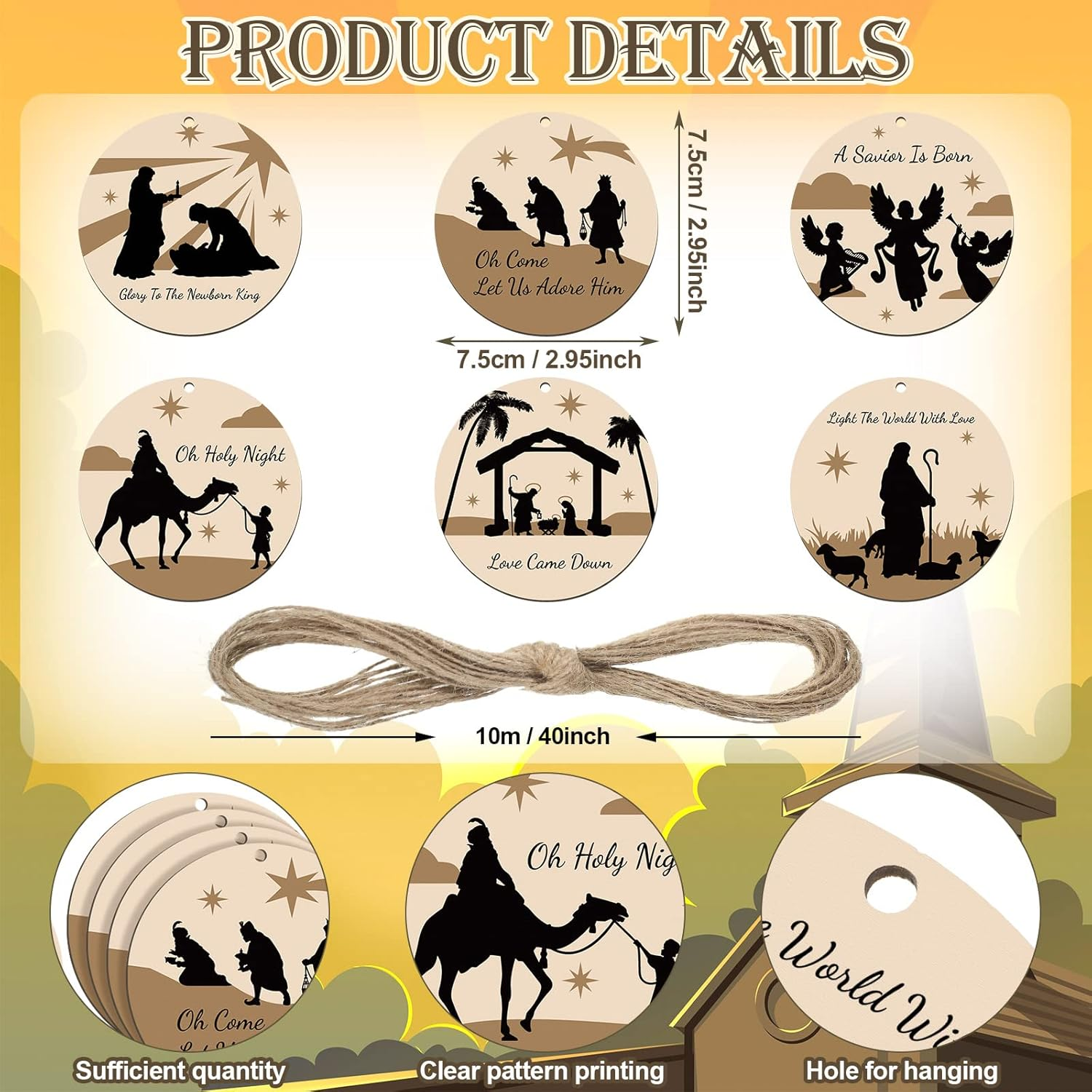 Chunful Christmas Nativity Ornaments Wooden Christmas Tree Ornaments Xmas Decorations Nativity Scene Sets for Xmas Tree(Vivid Style,24 Pieces)