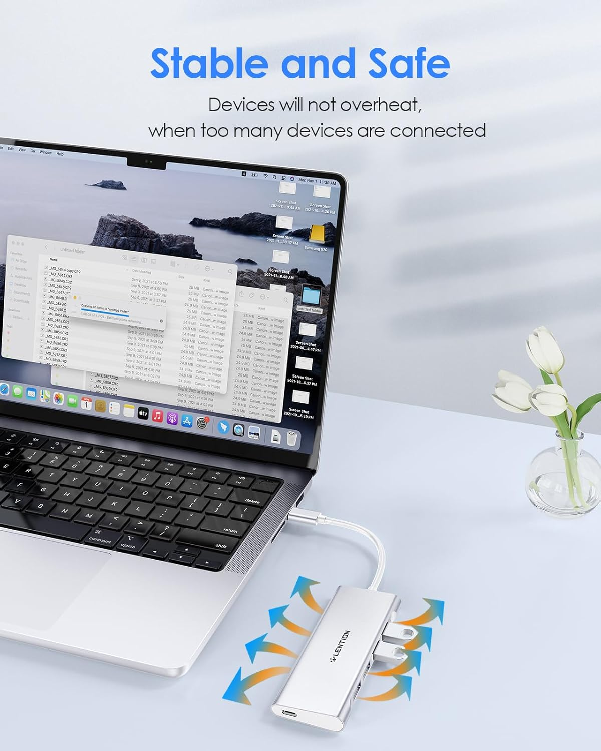 LENTION USB C Hub with 4 USB 3.0 & Type C Charging Compatible with Iphone 17 Series, 2025-2016 Macbook Pro, New Mac Air, Surface, Chromebook, More, Stable Driver Type C Multiport Adapter (C31, Silver) - Light Grey image number 2