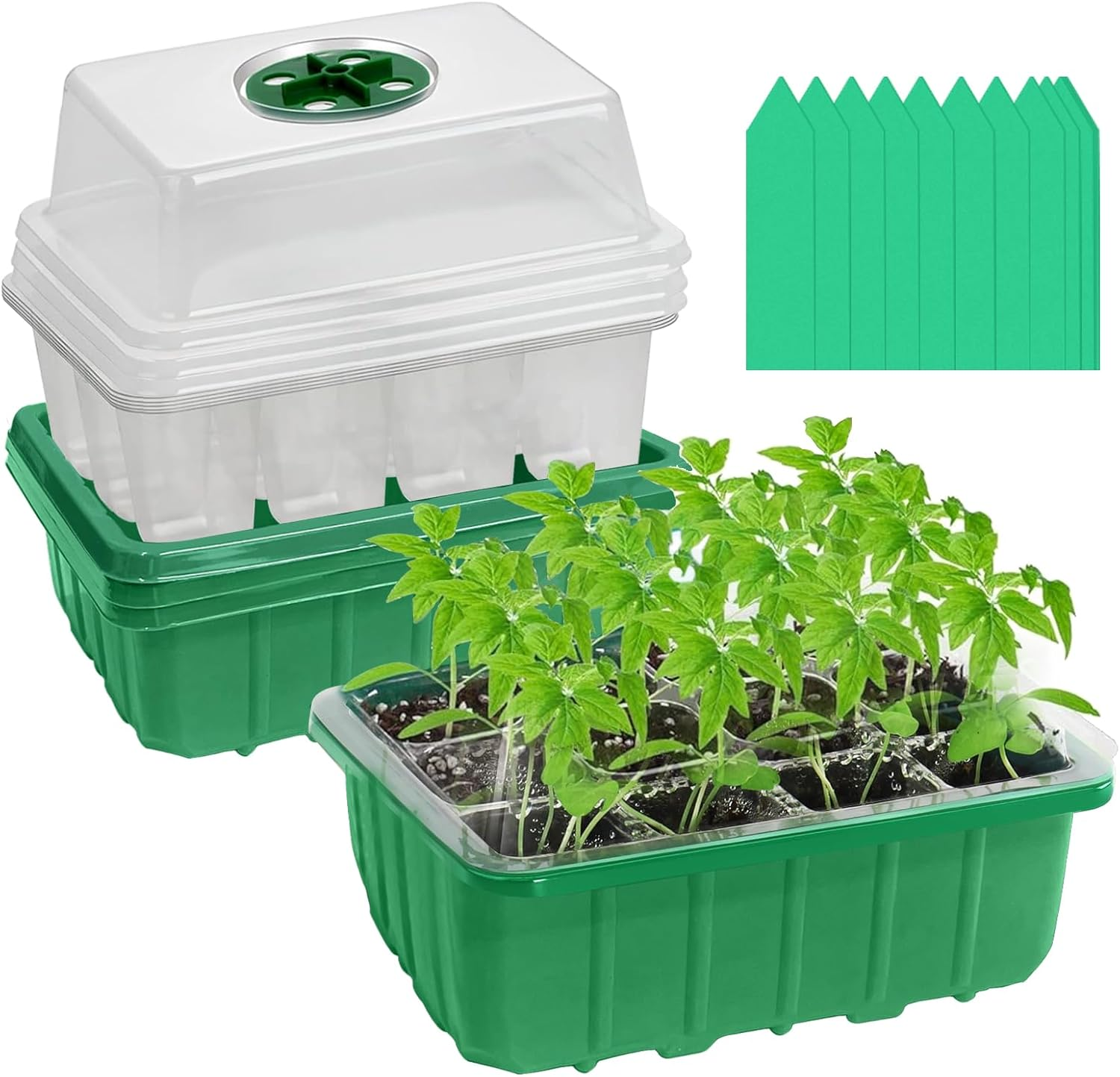48-Cell Seed Starter Trays, 4 Pack &ndash; Plant Growing Kit with Humidity-Control Domes and Bases for Organic Seed Germination, Includes 15 Plant Labels image number 2