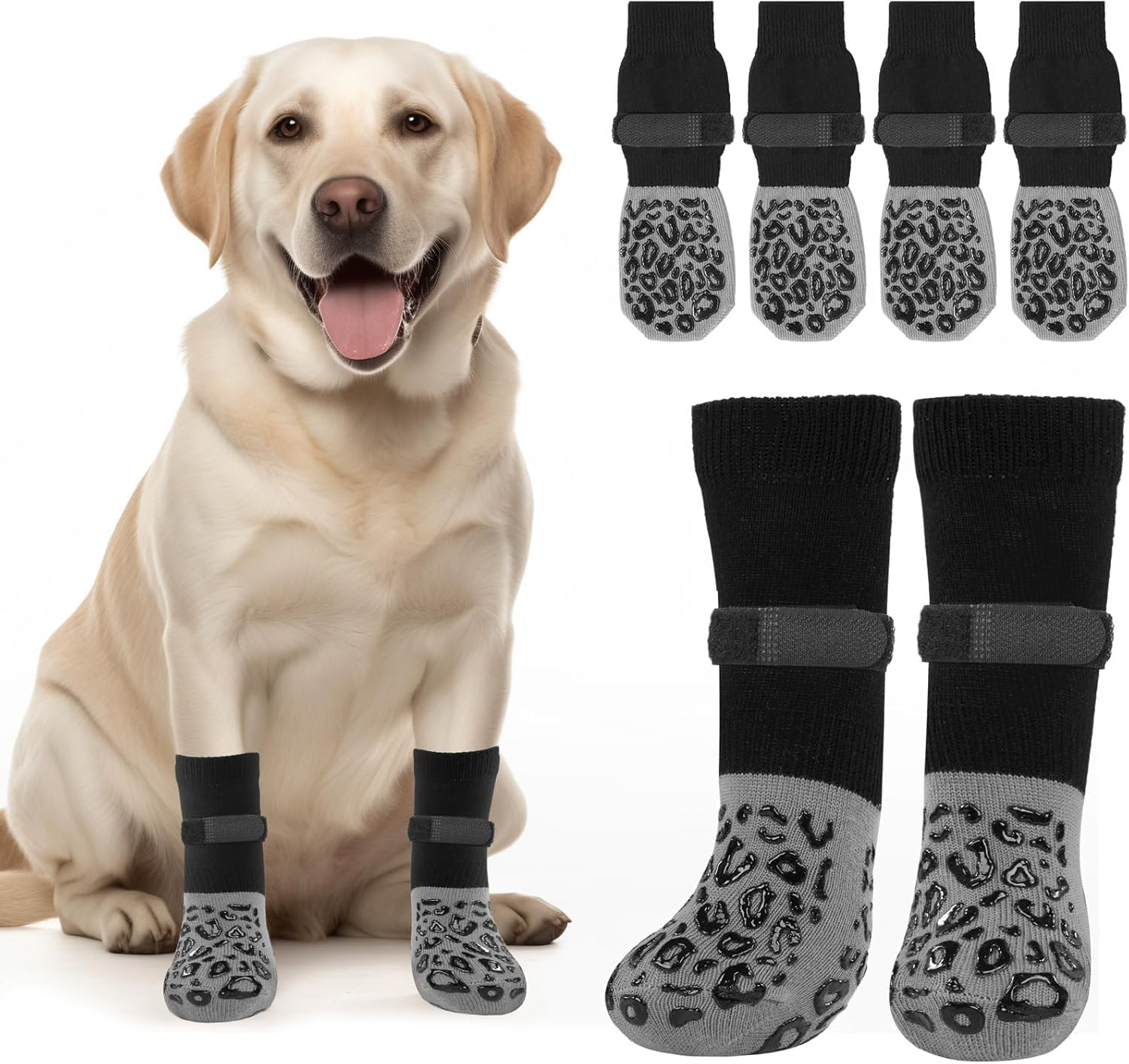 Advanced Non-Slip Hardwood Floor Dog Socks-Super Thick Grip, with Anti-Slip Claws to Prevent Dogs from Licking Their Claws, Suitable for Advanced Dogs to Wear on Hardwood Floors (Leopard 2 Pairs XL) image number 2