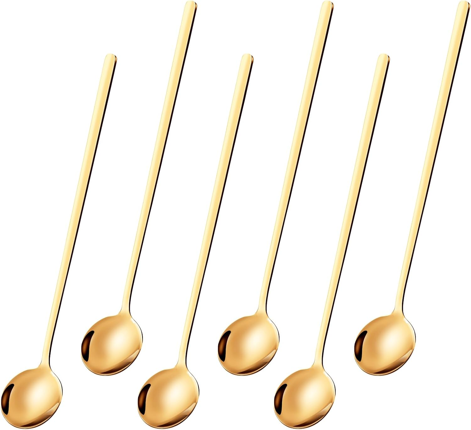 6 Pcs 6.7 Inches Coffee Spoons, Long Handle Iced Tea Spoon, Gold Espresso and Dessert Spoons, Food Grade Stainless Steel for Coffee Bar Accessories image number 6