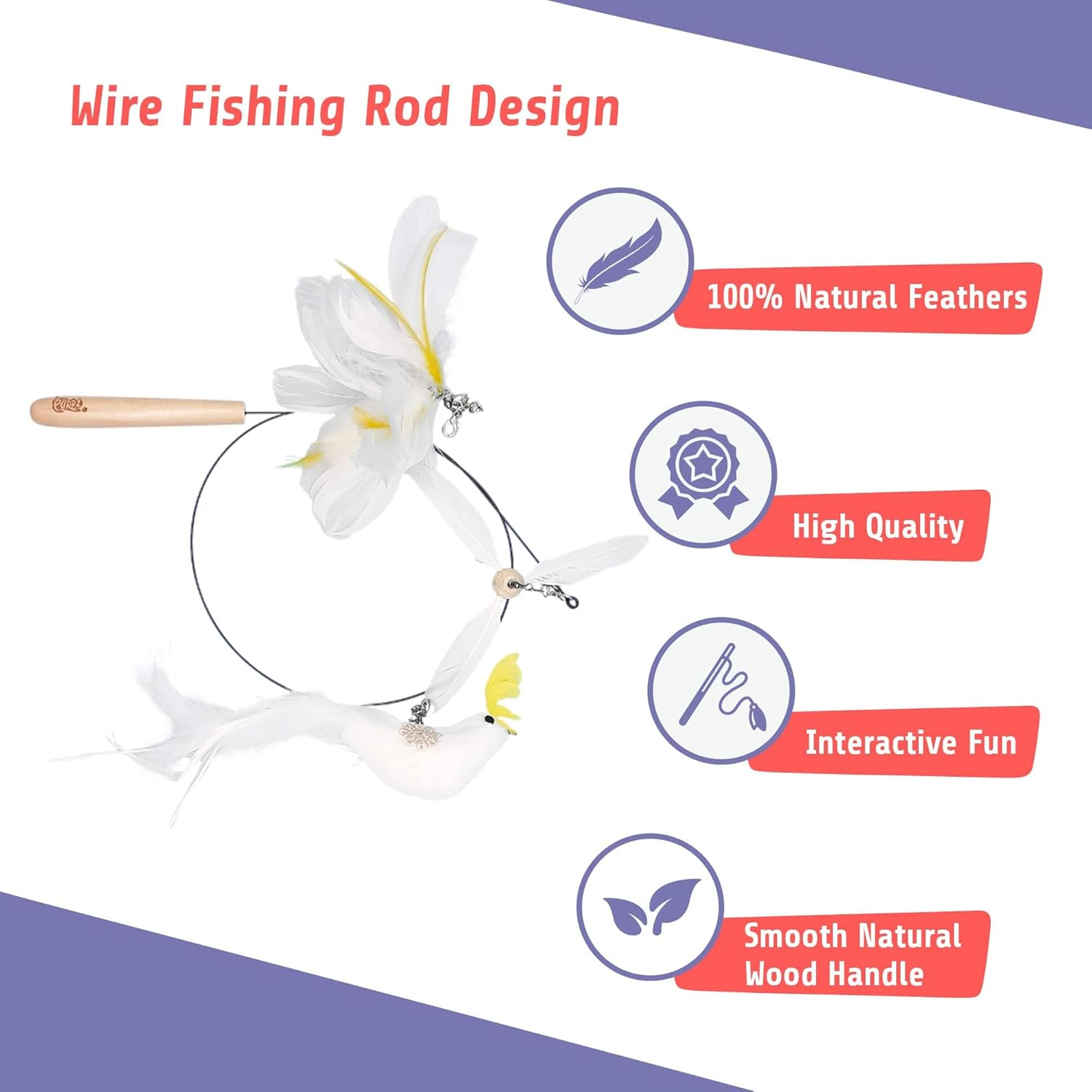 Cockatoo Wand Toy Set &ndash; Interactive Cat Wand with Wooden Handle & 6 Feather Attachments, Includes 2 Bird Toys, 2 Jingle Jangle Toys & 2 Helicopter Feather Toys &ndash; Vet Designed - Black image number 2