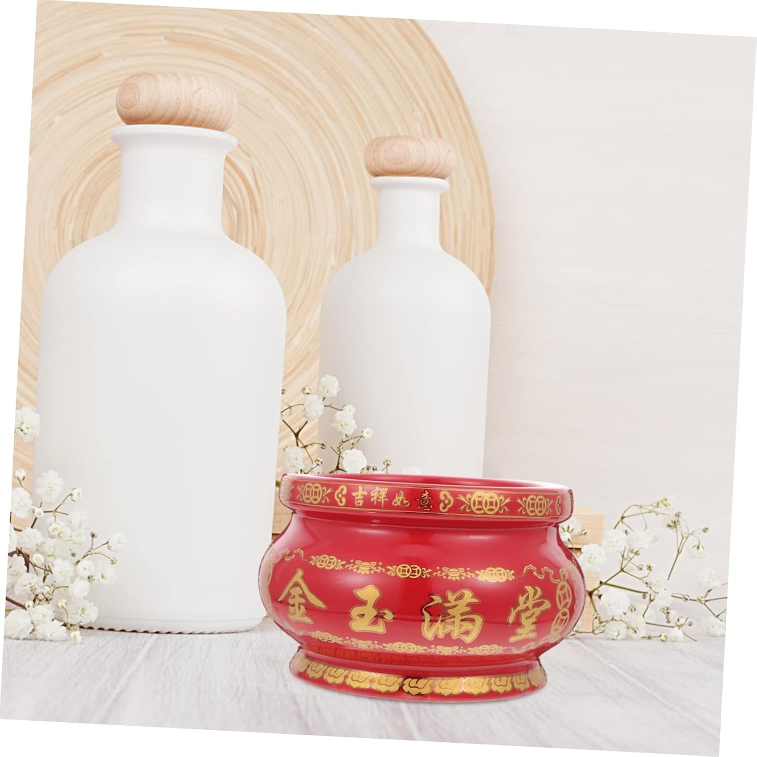 Ceramic Incense Burner Holder Red Incense Bowl Multi-Functional Decor for House image number 5