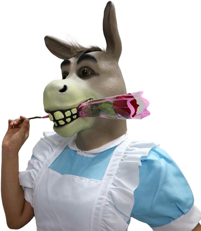 Adult Shrek Mask Halloween Party Funny Donkey Horse Head Latex Animal Mask image number 2