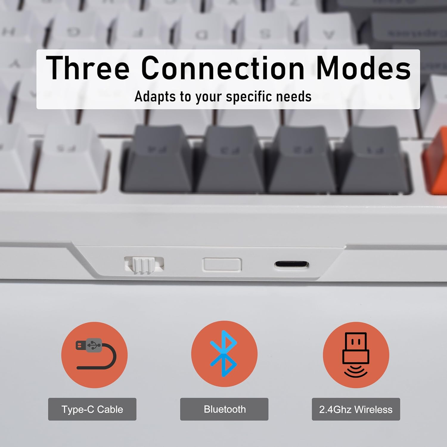 K41 98 Keys Mechanical Keyboard with Knob, Gaming Keyboard, 2.4Ghz/Bluetooth/Type-C, 4000Mah Battery, QWERTZ RGB Compatible with Windows/Mac (Red Switch, White & Gray)