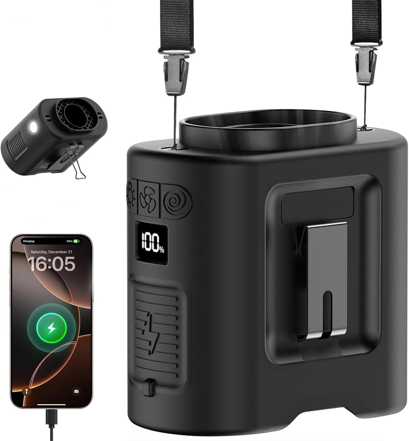 14500Mah Belt Fan, Waist Fan with Max 67H Working Time and 5 Speeds Adjustable, Clip on Fan for Outdoor Jobsite Camping Farms (Black)