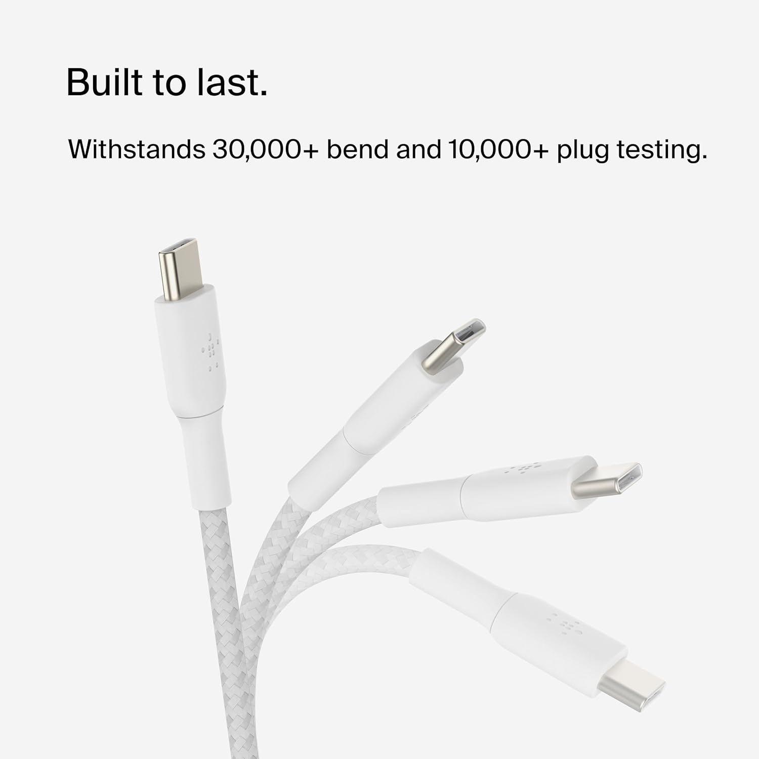 Belkin Cab004Bt1Mwh-2Pk Braided USB-C to USB-C Cable (Boost Charge USB-C Cable, USB-C Fast Charge Cable for Note10, S10, Pixel 4, Ipad Pro and More) USB Type-C Fast Charging Cable,- White, 2 Pack image number 2