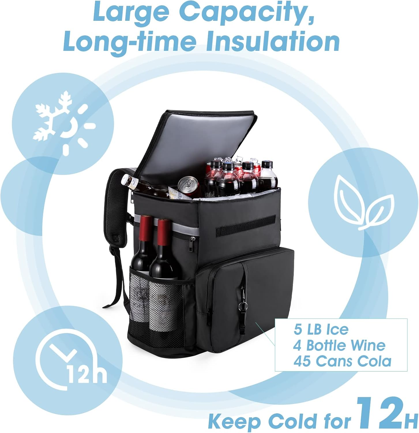 MATEPROX Large Cooler Bag Rucksack, 40L Leakproof Insulated Picnic Backpack Keeps 54 Cans with Bottle Opener, Waterproof Lunch Cooler Bag Backpack for Camping Beach Hiking Outdoor Activities image number 4