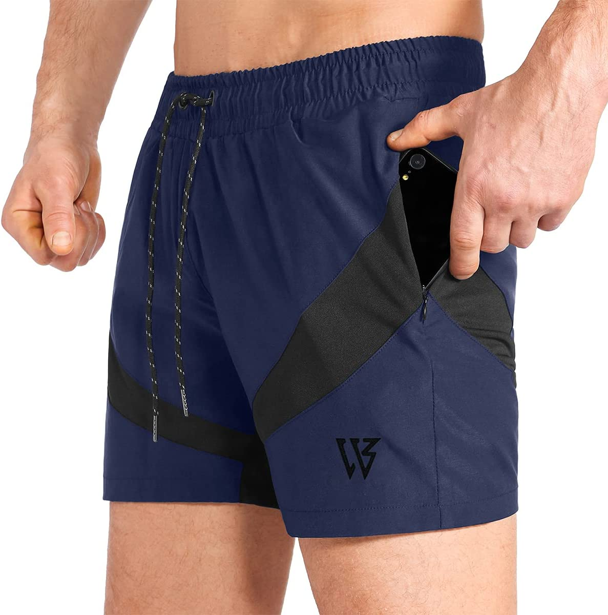 ZENWILL Mens Lightweight Running Sport Shorts Athletic Men Short with Zip Pocket image number 3