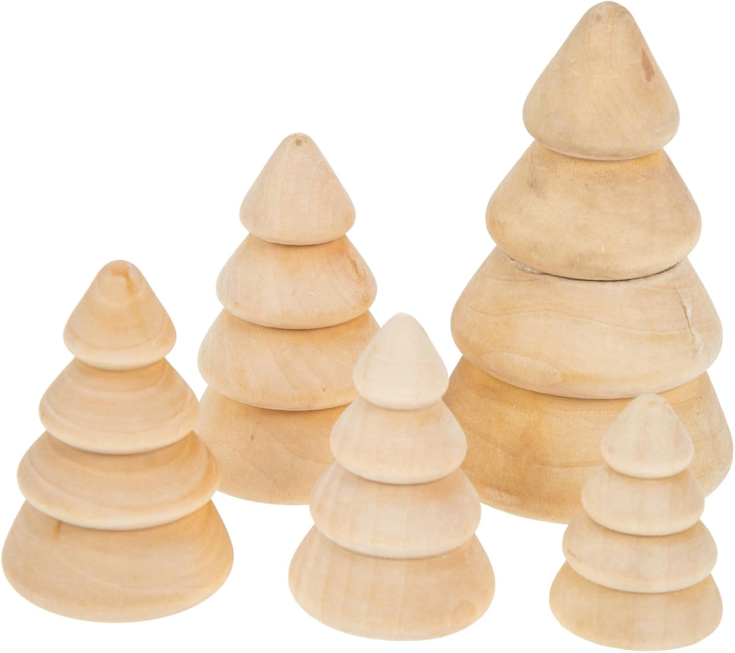 Wood Christmas Tree Ornament Set 5Pcs DIY Large Natural Wood Xmas Tree Decor for Home Festival Decoration image number 2