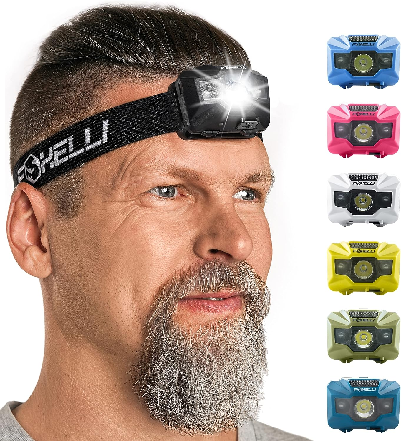 Foxelli USB‑C Rechargeable LED Headlamp, Ultra Light 2.4Oz and 180 Lumens Bright, Red/White Light, 5 Modes, IPX5 Waterproof, 40 Hours Running Time image number 6