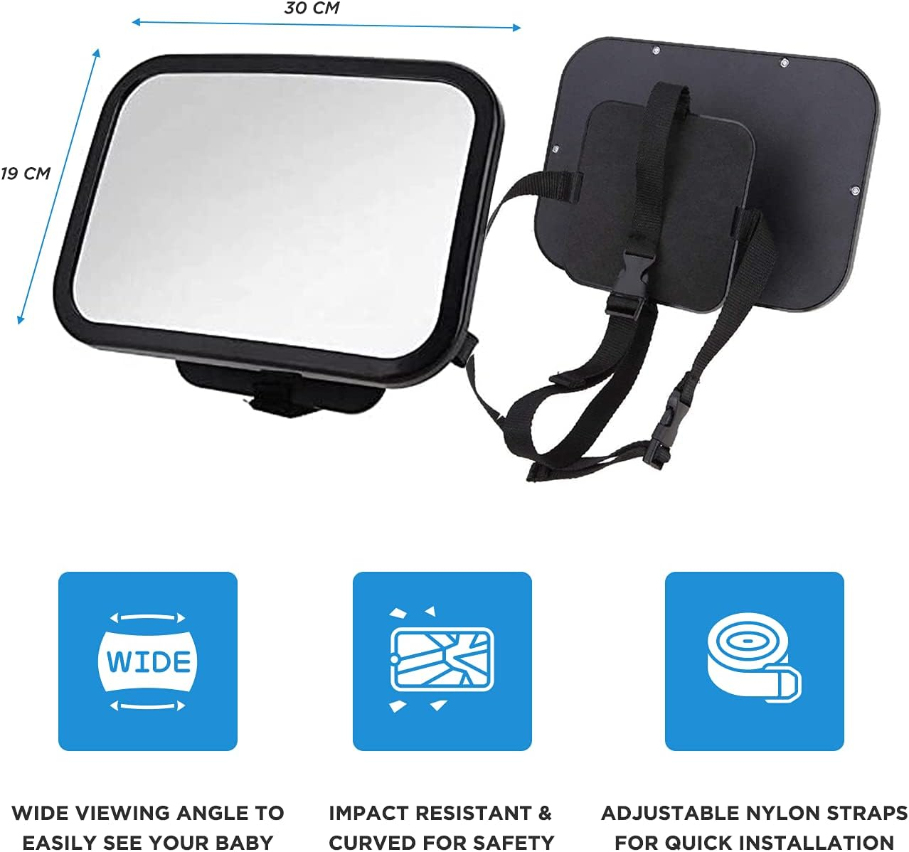 XL Baby Car Mirror, Safety Car Seat Mirror for Rear Facing Infant with Wide Crystal Clear View, Fits on Headrest Shatterproof, Fully Assembled image number 5