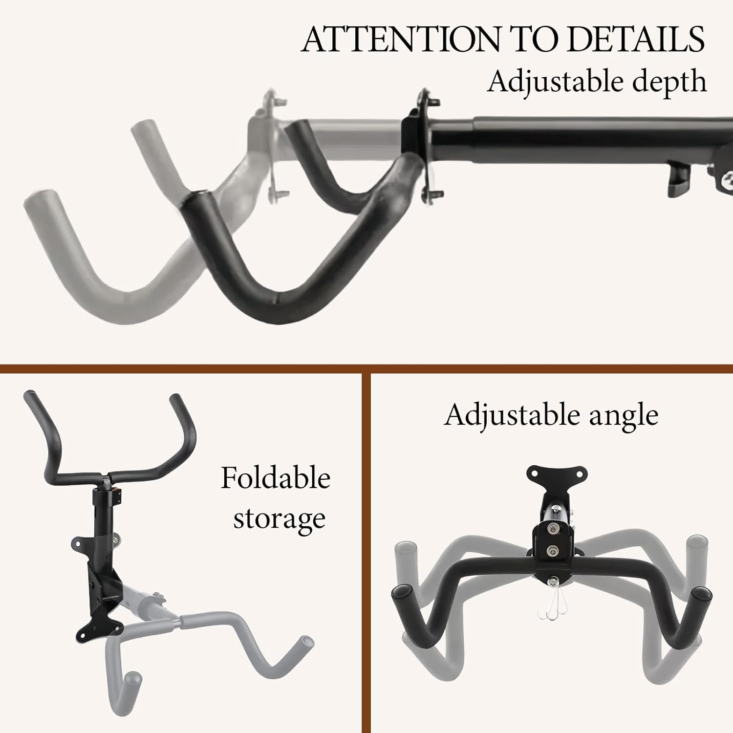 Bike Hanger Wall Mount, Bicycle Indoor Storage Rack, Hanger Indoor Bike Holder Retractable Frame, Cycling Holder Hook, Frame with Straps and Simple Wrench, for Mountain Hybrid Road Bikes image number 3