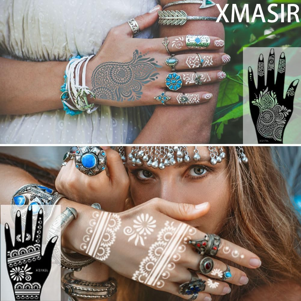 XMASIR 20 Sheets Henna Tattoo Kit Stencil for Hand, Temporary Airbrush Tattoos Stencils Arabian Tattoo Stickers Henna Templates for Body Paint Art (20Pcs-1)