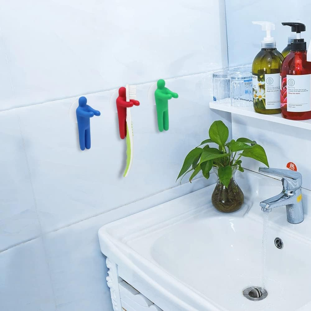 6 Pieces Toothbrush Holder with Suction Cup, Colorful People Toothbrush Holder, Suction Cup Hooks, Wall Mounted Colorful Toothbrush Holder for Shower Bathroom image number 1