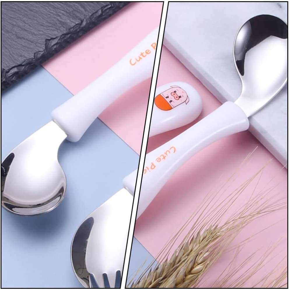 STOBOK 1 Set Toddler Practicing Tableware Spoons Forks Utensils Set Stainless Steel Cutlery Flatware Set for (White) image number 1