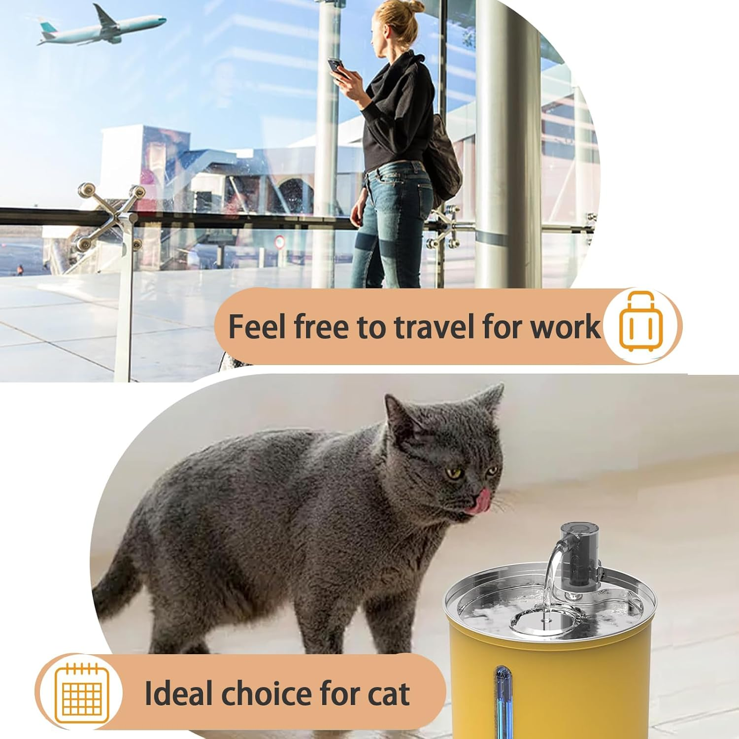 Cat Water Fountain Stainless Steel, 3L/101Oz Pet Water Fountain for Cats Indoor, Super Silent Automatic Cat Drinking Fountain，Yellow image number 4