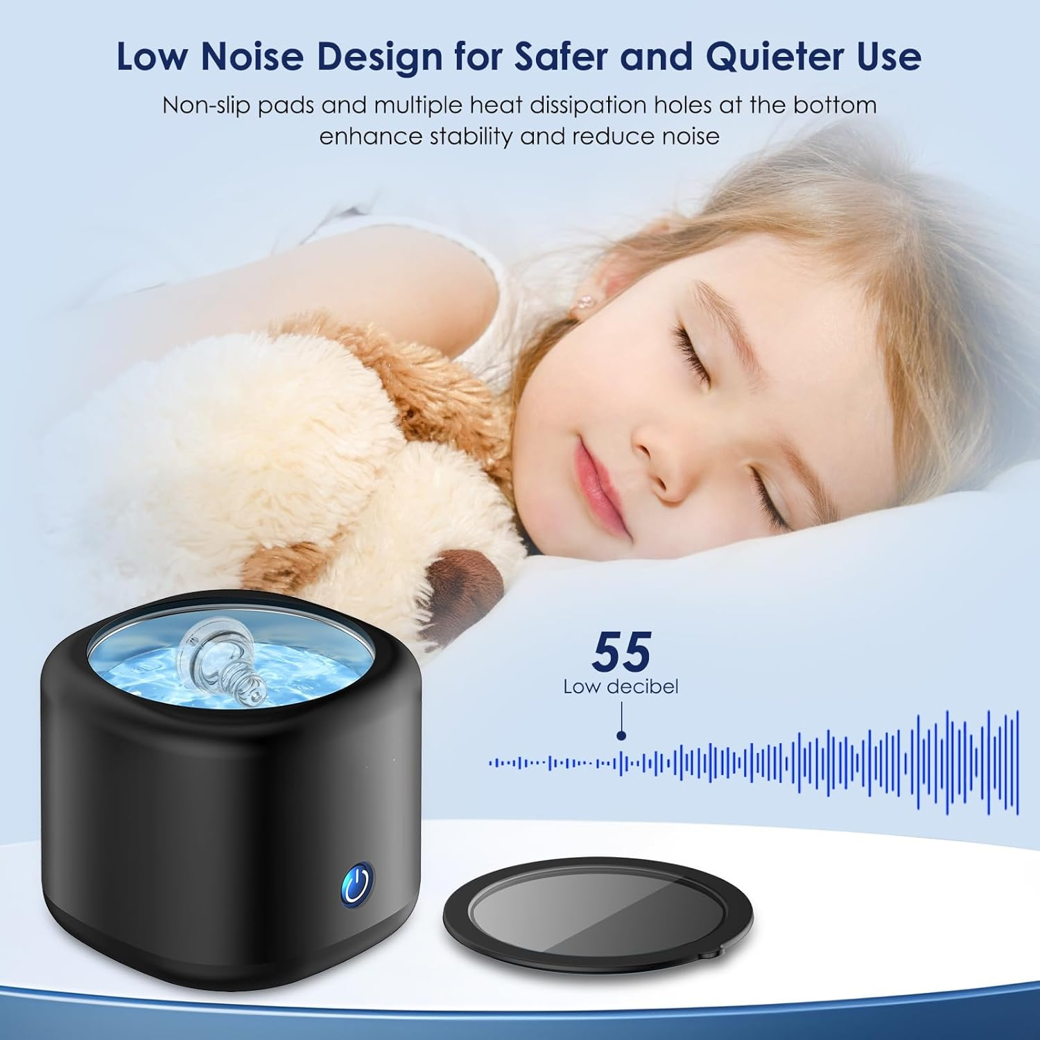 Ultrasonic Cleaner for Dentures, Invisalign, Mouth Guard, Aligner, Whitening Trays, 43Khz 180ML Portable Ultrasonic Jewelry Cleaner Ultrasonic Retainer Cleaner for Home and Travel Use image number 2