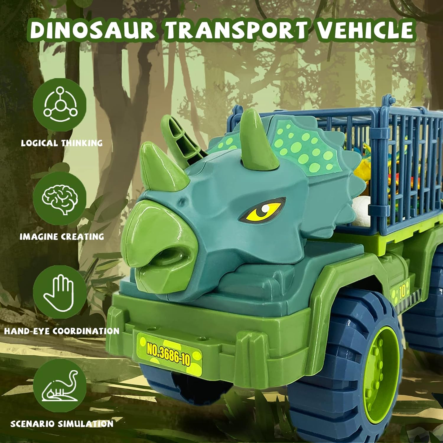 Dinosaur Truck Toy for Kids 3-7, Vehicle Carrier Car Toys with Dino Figures & Play Mat, Fun Toy Set Gifted for Boys and Girls, Exciting Adventures Await! image number 6