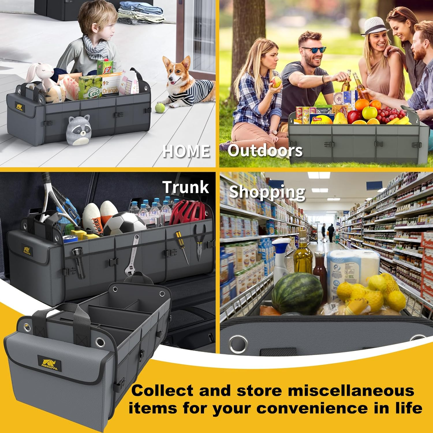 MIKKUPPA Car Trunk Organizer - 70L Collapsible Trunk Organizer for Groceries, Car Storage Organizers for SUV Auto Truck Van with Non Slip Bottom (Black) 7 image number 4