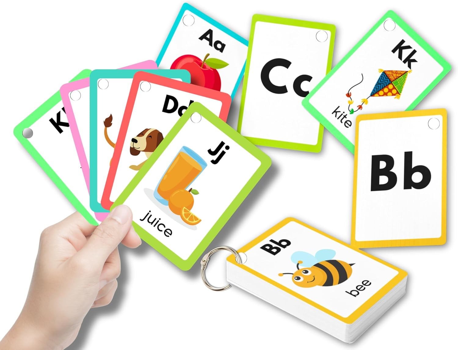 Alphabet Flash Cards Educational ABC Flash Cards, 26 Double Sided Alphabet Cards Held in Ring, Letters Uppercase and Lowercase