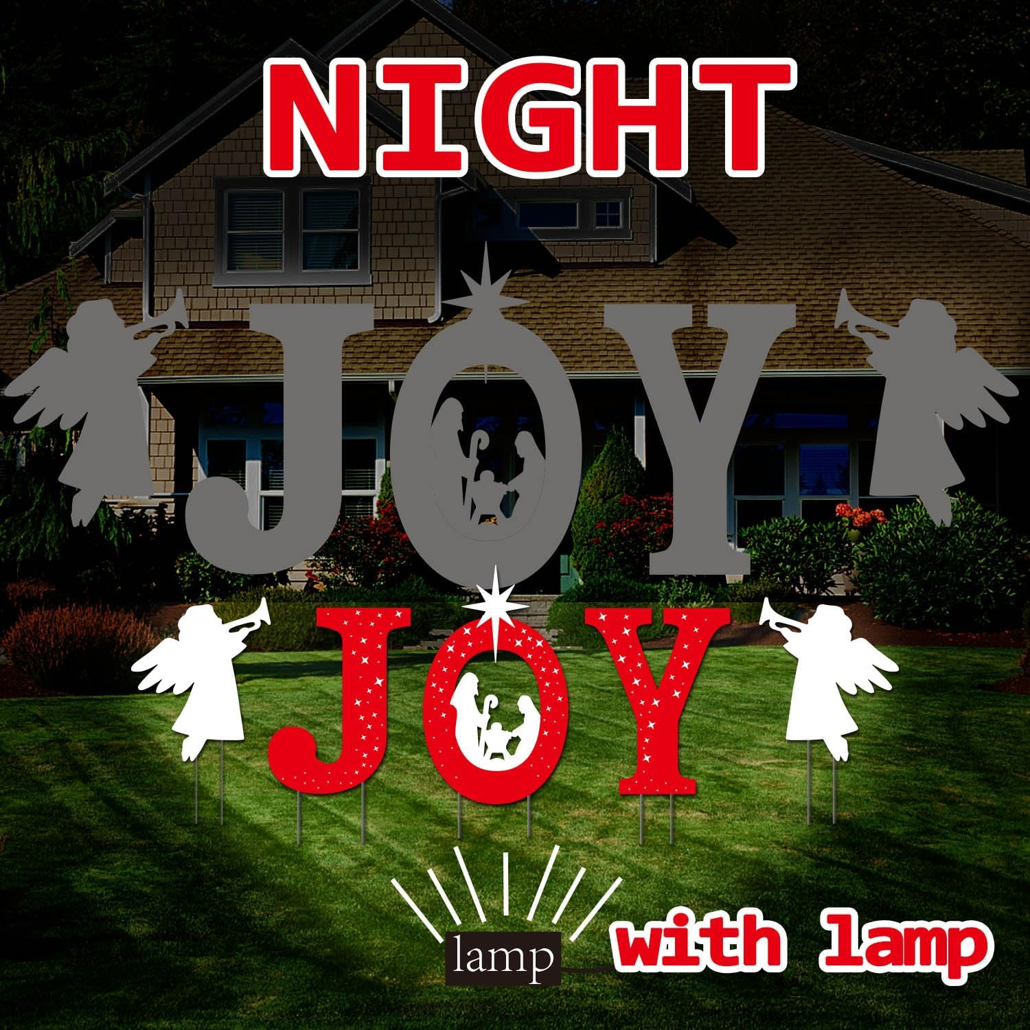 Outdoor Christmas Decorations -Joy Nativity Sets for Christmas Outdoor Xmas Nativity Lawn Religious Scenes Yard Decor with Stake for Home Lawn Red, White with Lamp (Red,White with Lamp) image number 3