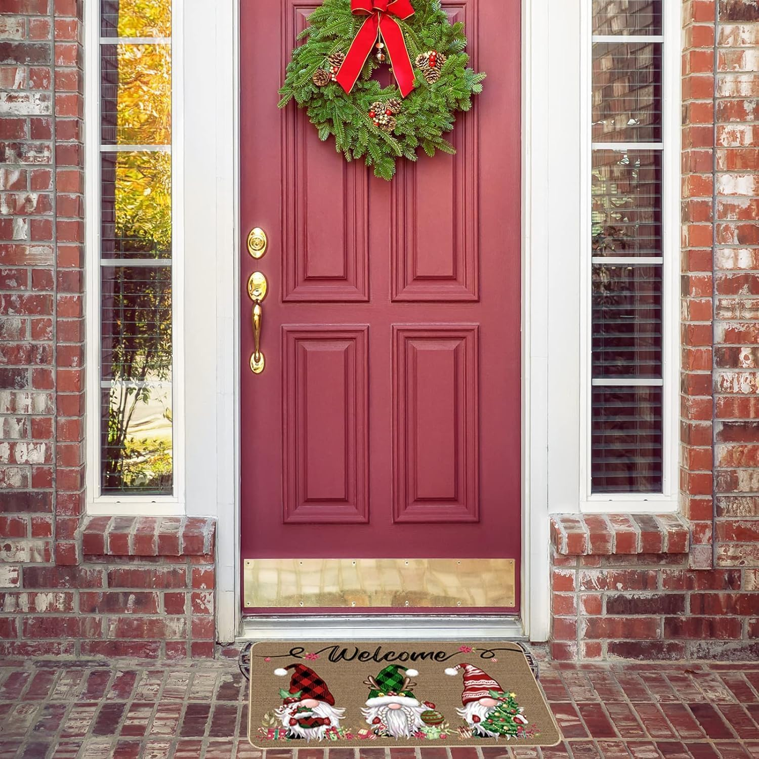 Christmas Welcome Decorative Doormat, Christmas Gnome Buffalo Plaid Door Mat, Non-Slip Carpet Rugs Floor Mat Decorative for Home/Bathroom/Kitchen/Indoor - 90 X 60Cm image number 3
