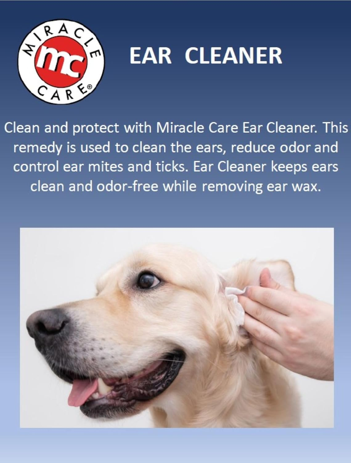 Miracle Care Ear Cleaner for Dogs and Cats, 8 Ounce, Reduces Ear Odor and Waxy Build Up, Gentle and Non Staining image number 2