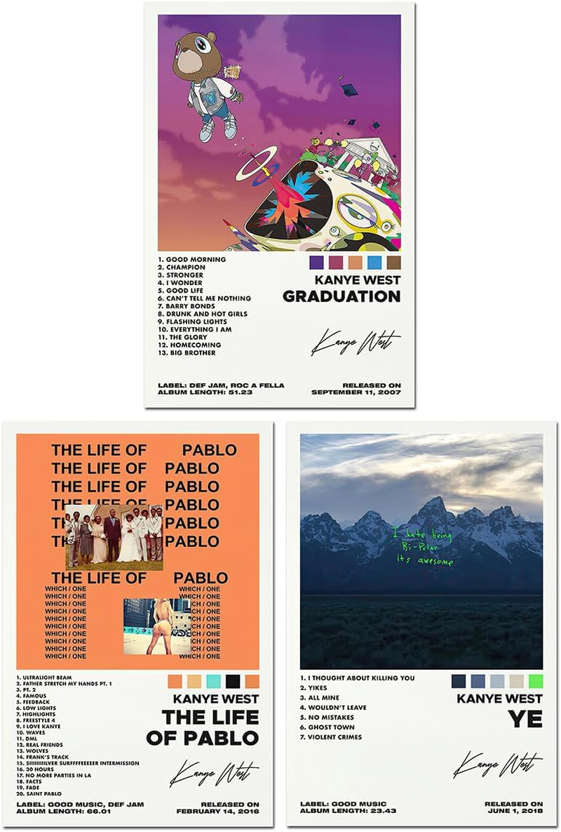 Set of 3 Canvas Prints, Kanye West Graduation Album Poster Aesthetics, 12X18In Unframed image number 2