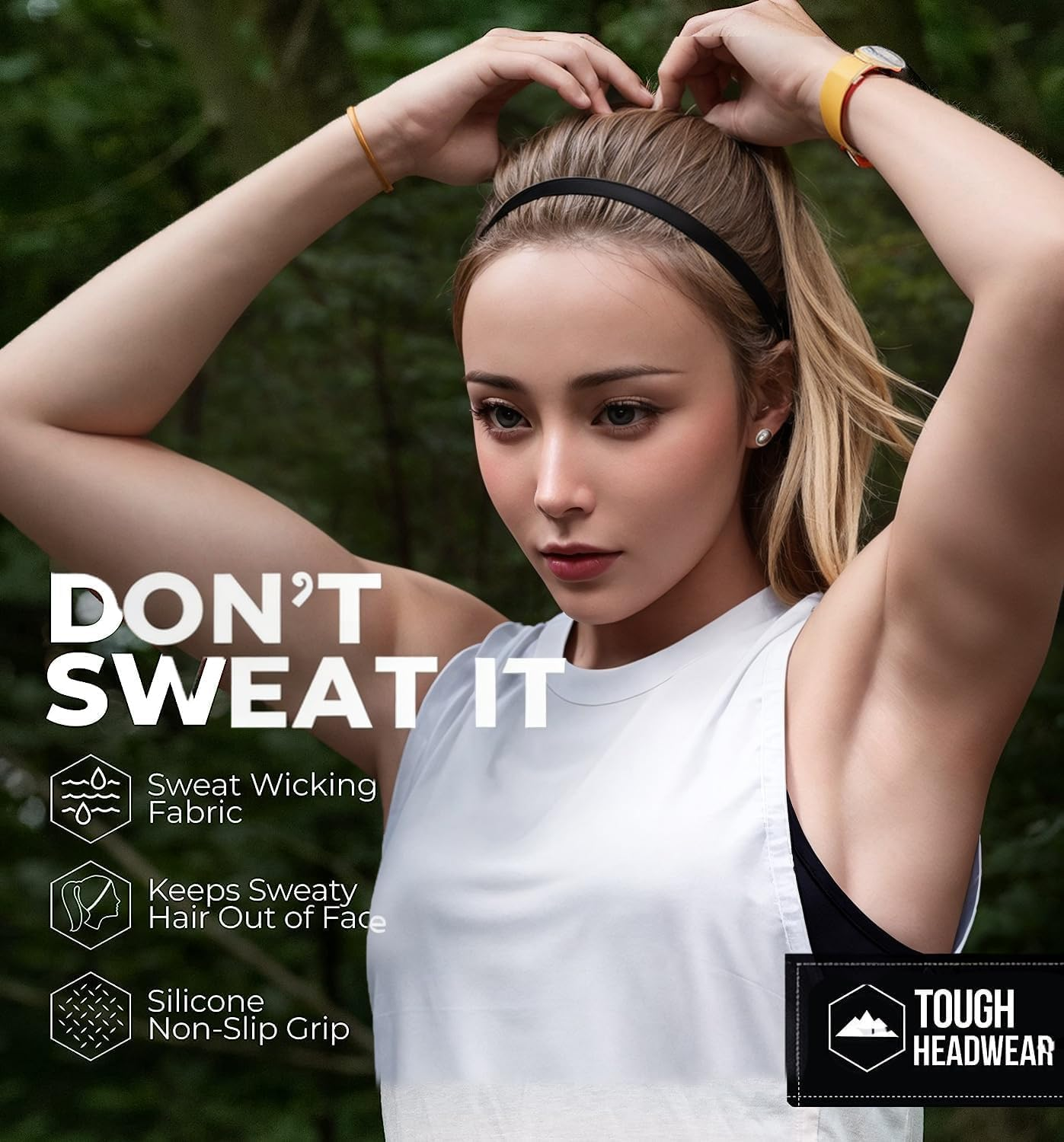 Headband, 3 Pcs Lightweight Sports Headband, Non-Slip Elastic Headbands, Athletic Skinny Headbands, Silicone Grip Hairband for Women Men to Running Cycling Work Out Exercise Yoga image number 2