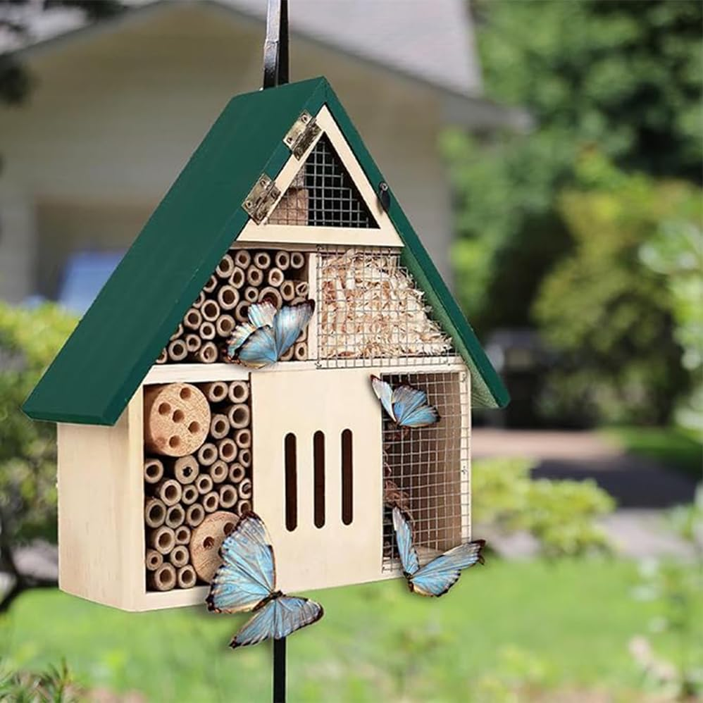 Bee House Wooden Hanging Garden Decoration, Natural Wooden Bee Hotel for Outdoors, DIY Insect Shelter for Garden, Yard, or Balcony &ndash; Attracts Pollinators like Bees, Butterflies & Ladybugs image number 4