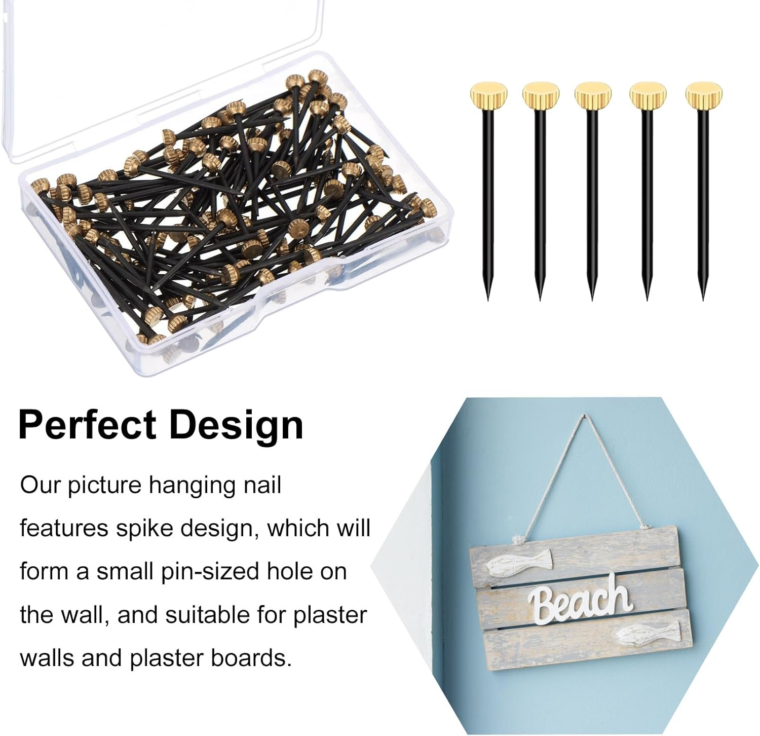50Pcs Metal Plaster Picture Frame Hangers Picture Hanging Nails with Plastic Storage Box,Picture Pins Frame Hanging Nails,Metal Head Hanging Pins Nail Hook Pins for Hanging Photo Frame image number 5