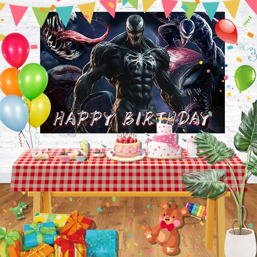 Super Hero Backdrop for Happy Birthday Party Decorations Venom Background for Baby Shower Party Cake Table Decorations Supplies Superhero Theme Banner 5X3Ft image number 1
