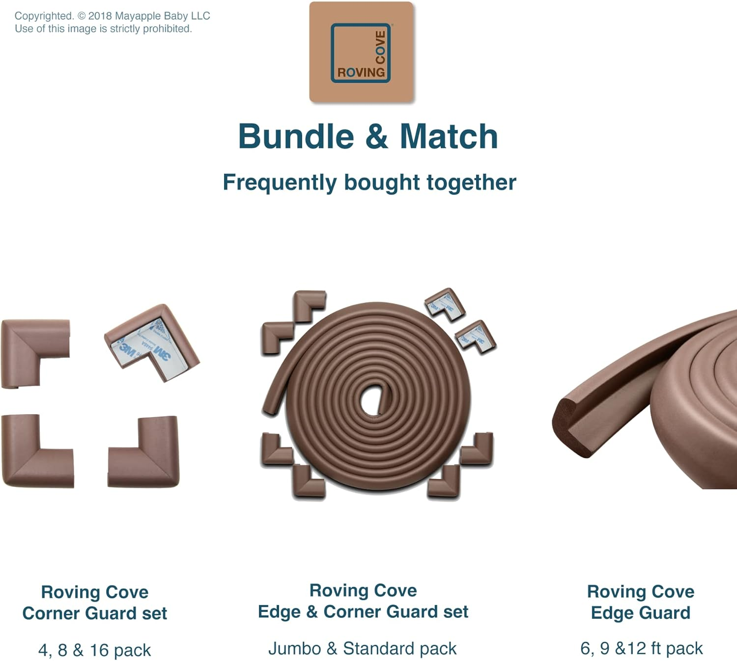 Roving Cove Heftyfit Corner Protector for Baby (16 Large Corners), Heavy-Duty Soft Rubber Foam Furniture Corner Bumper Guards, 3M Adhesive Pre-Taped, Coffee Brown image number 5