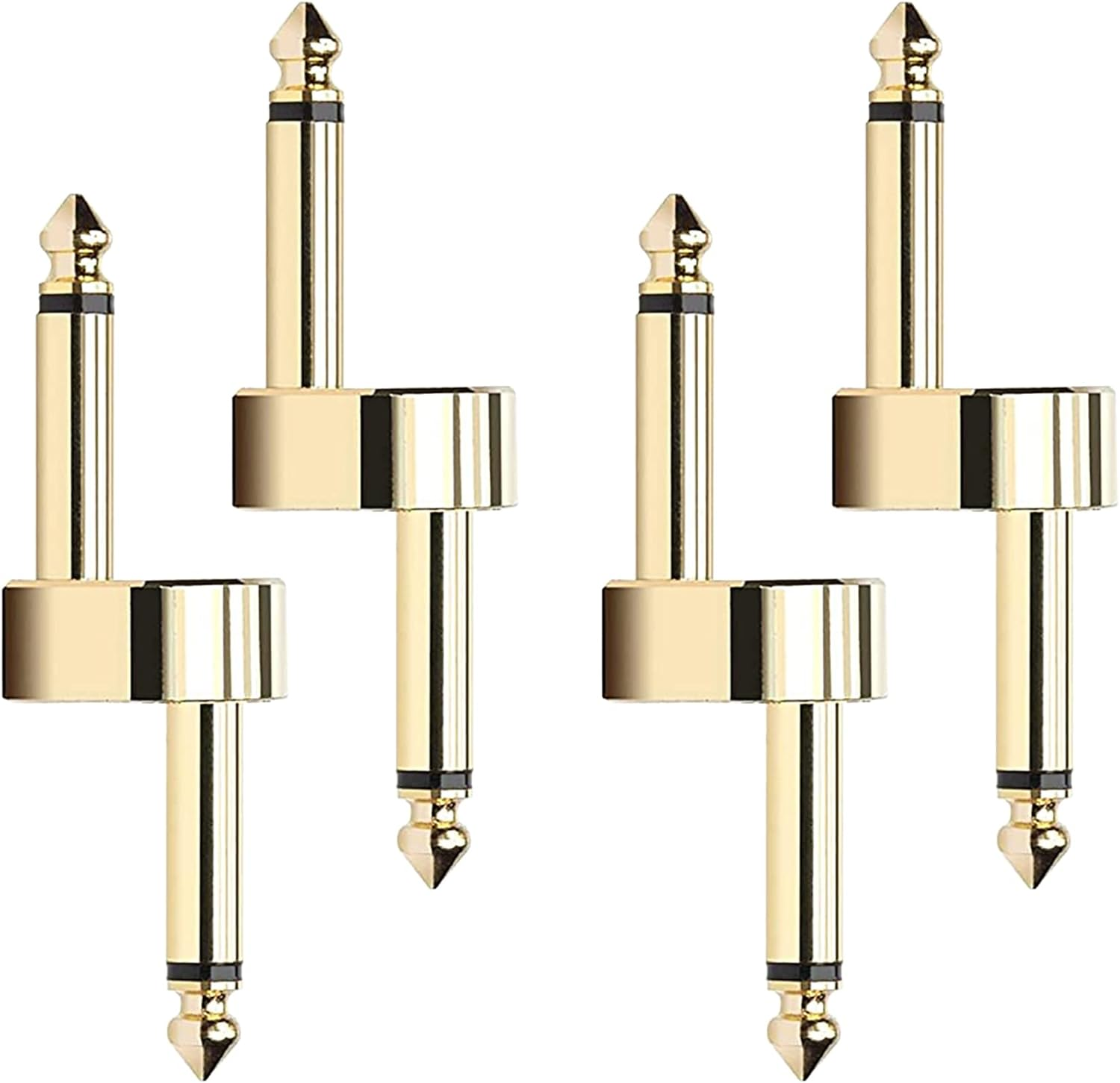 4Pack Tunghey 1/4 Inch Pedals Coupler Z Type 6.3Mm Guitar Pedal Connectors TS Copper Male Connector for Effect Pedalboard Space Saving Gold Plated image number 5
