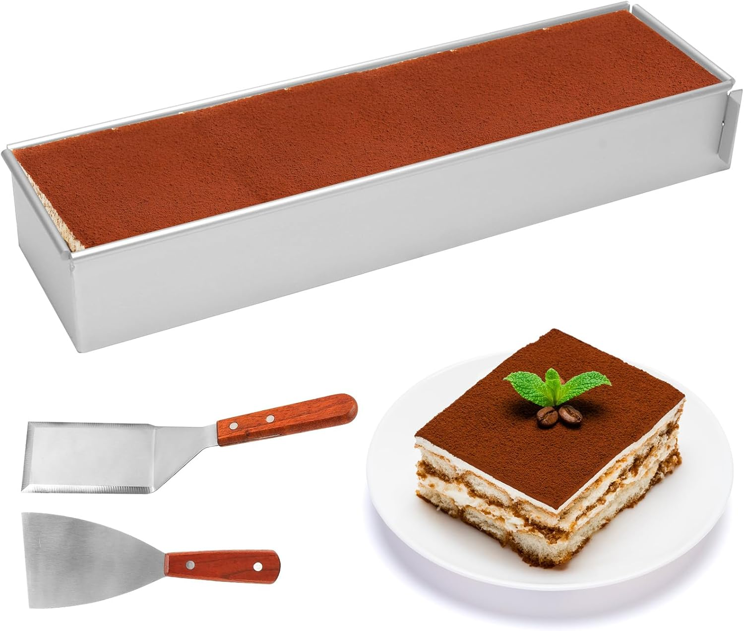 Rectangular Baking Mould 40 X 10 Cm, Adjustable Rectangular Mousse Cake Mould Made of Aluminium Alloy with 2 Spatulas Cake Mould Square for Cake Preparation Toast Bread Baking Layered Cakes image number 3
