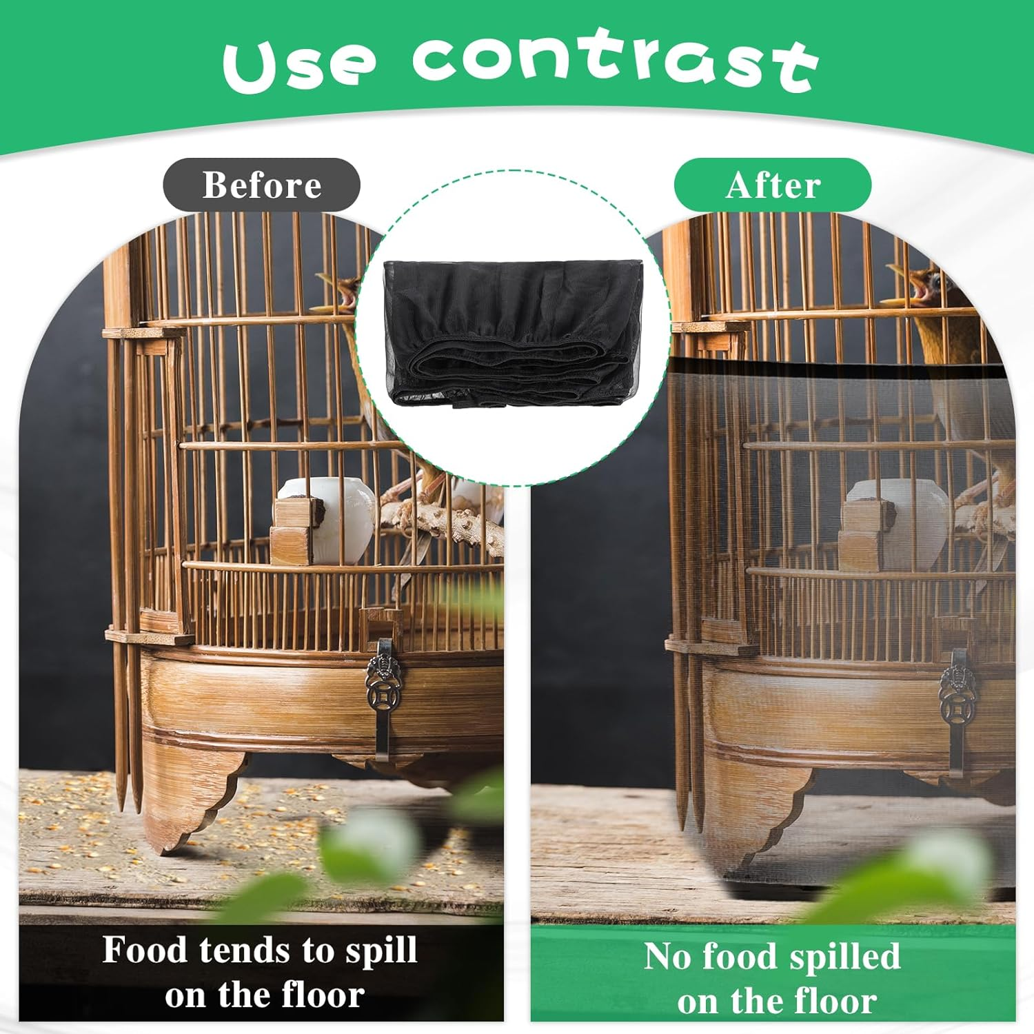 Jeffdad Large Bird Cage Cover, Extra Large Bird Cage Seed Catcher Black Bird Cage Net Bird Cage Accessories Cage Cover Ventilated for Cages with Circumference of 150-220 Cm image number 2