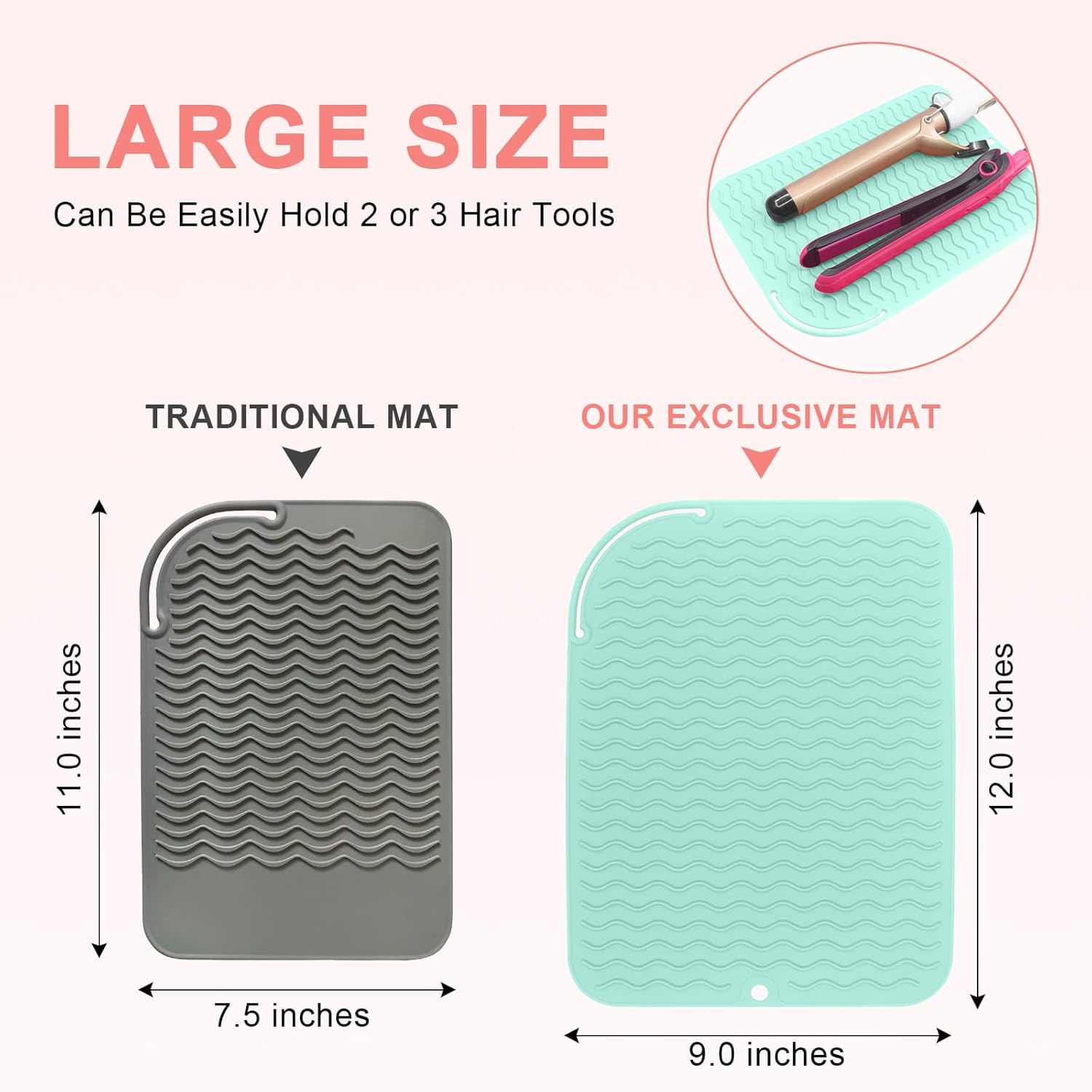Plus Size Silicone Heat Resistant Mat, Portable Travel Hot Tools Pad Cover for Curling Iron, Flat Iron, Hair Straightener and Other Hair Styling Tools(12.0" X 9.0") image number 6