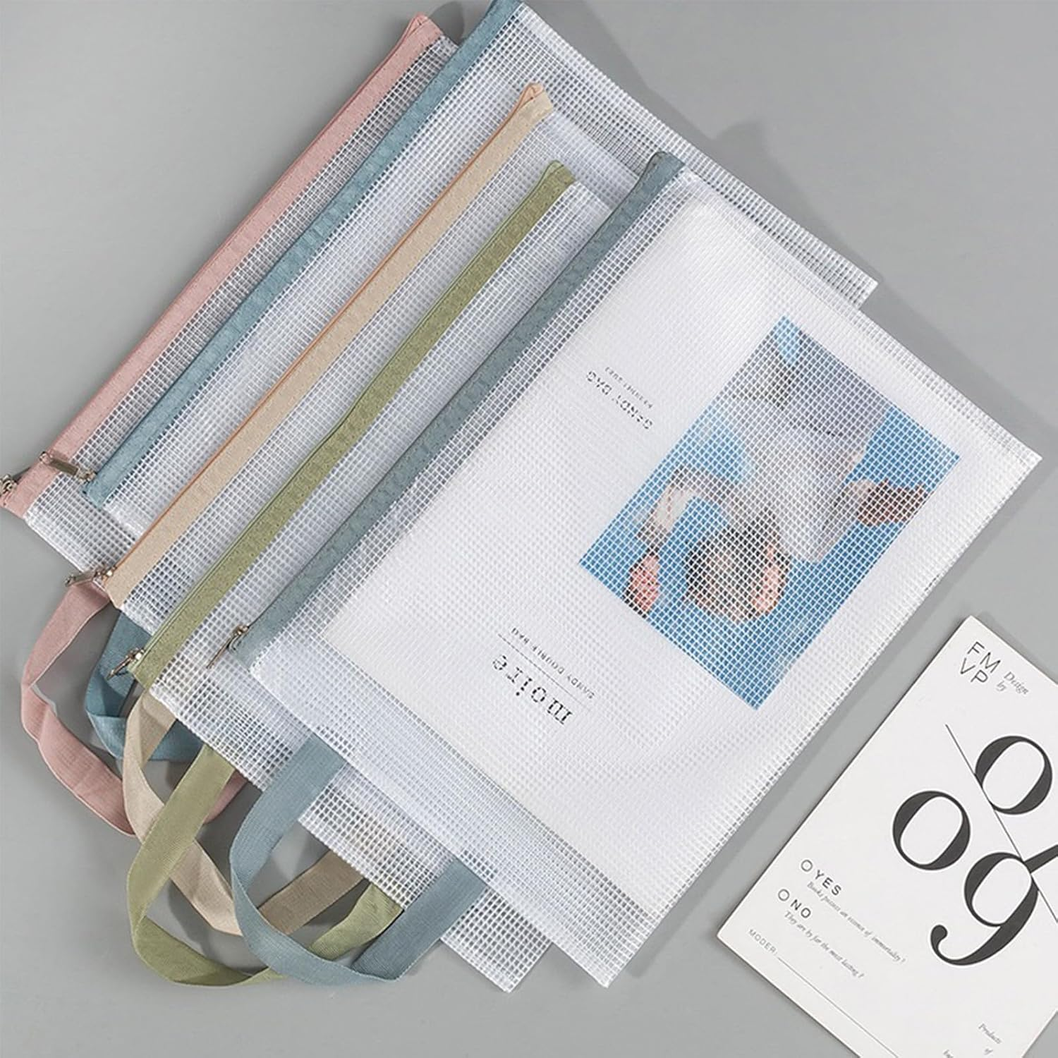 10PCS Mesh Zipper Pouches Bags, A4 Plastic Wallets Folders with Holder, File Document Folders Bags for School Office Travel Supplies, File Jackets & File Pockets, 5 Colors image number 6