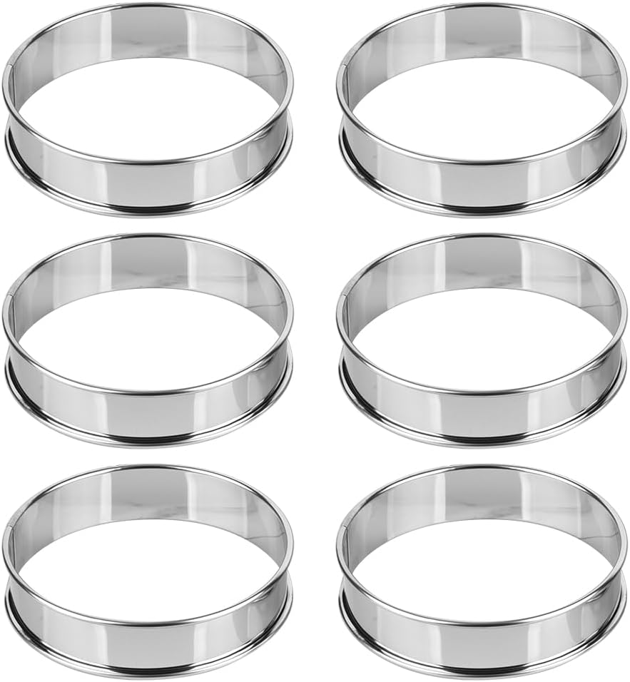 Guowall 6 Pcs English Muffin Rings Nonstick Metal round Cake Mold Stainless Steel Double Rolled Tart Ring for Baking - 10 X 2.5Cm image number 6