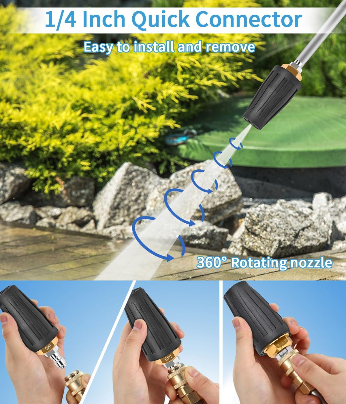 Pressure Washer Turbo Nozzle 4000 PSI - 360&deg; Rotating with 1/4 Inch Quick Connector for Cleaning Brick, Concrete, Vinyl Surfaces (4.0 GPM) image number 1